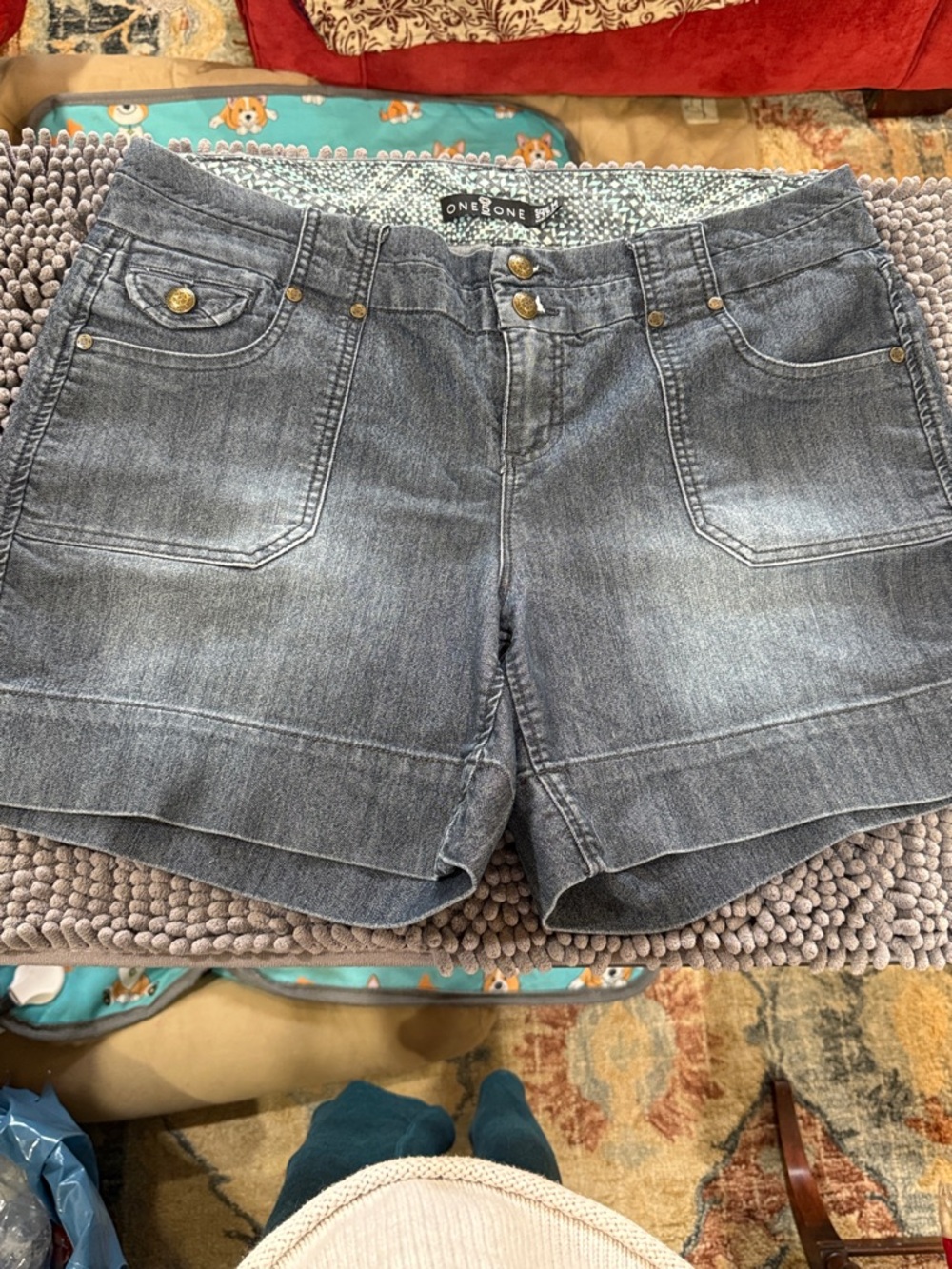 one 5 one Faded Dark Blue Denim Shorts